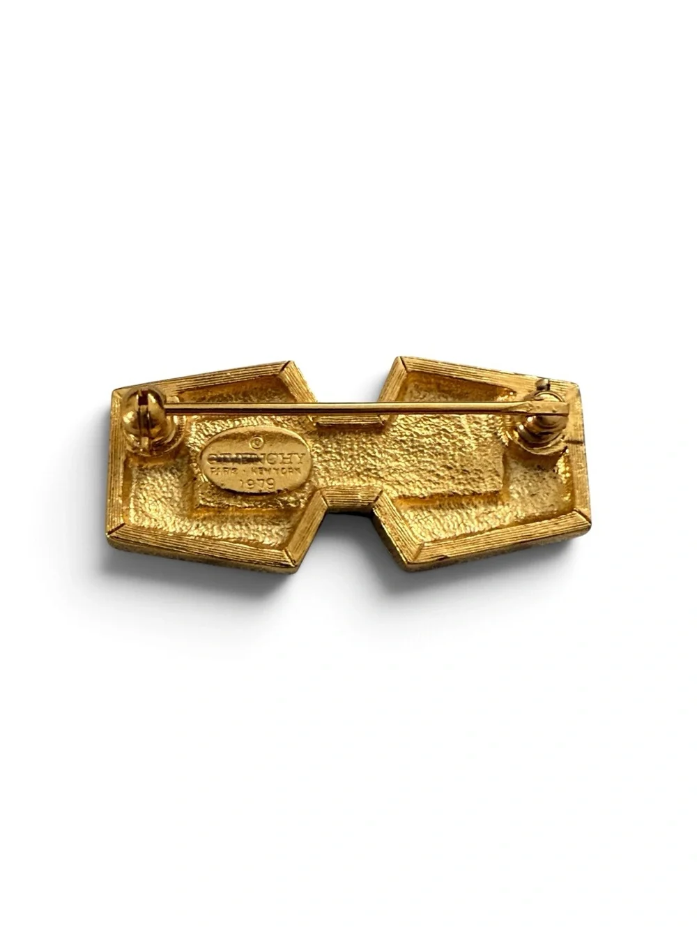 Vintage 1979 Givenchy Gold Tone & Black Enamel Bar Brooch Pin